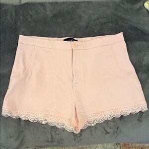 Elegant High Waist Pink Women's Shorts with Lace Detail
